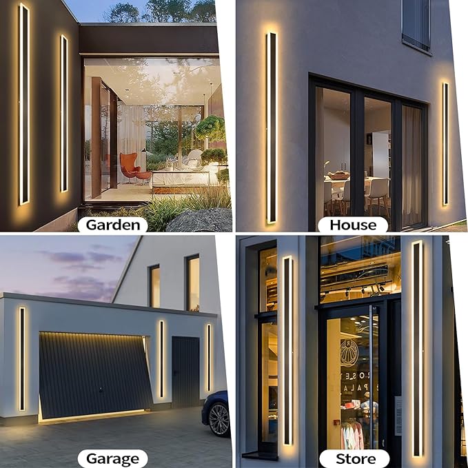 2 Pack 71 Inch Exterior Wall Sconces 3000K Modern Outdoor Wall Lights IP65 Waterproof Black Outdoor Sconces Wall Lighting for House