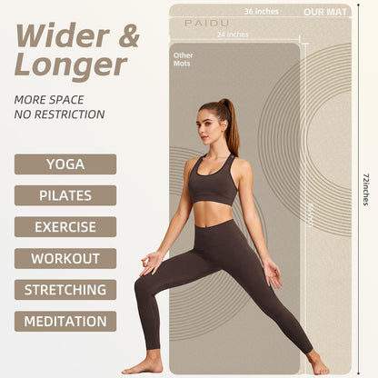 PAIDU Large Yoga Mat, 72" x 36" x 2/5"（10MM） Thick Non-Slip Exercise Mat, SGS-Certified POE Material, Ideal for Home Gym, Yoga, Pilates, Fitness Workouts & Floor Mat (Beige - Double C)