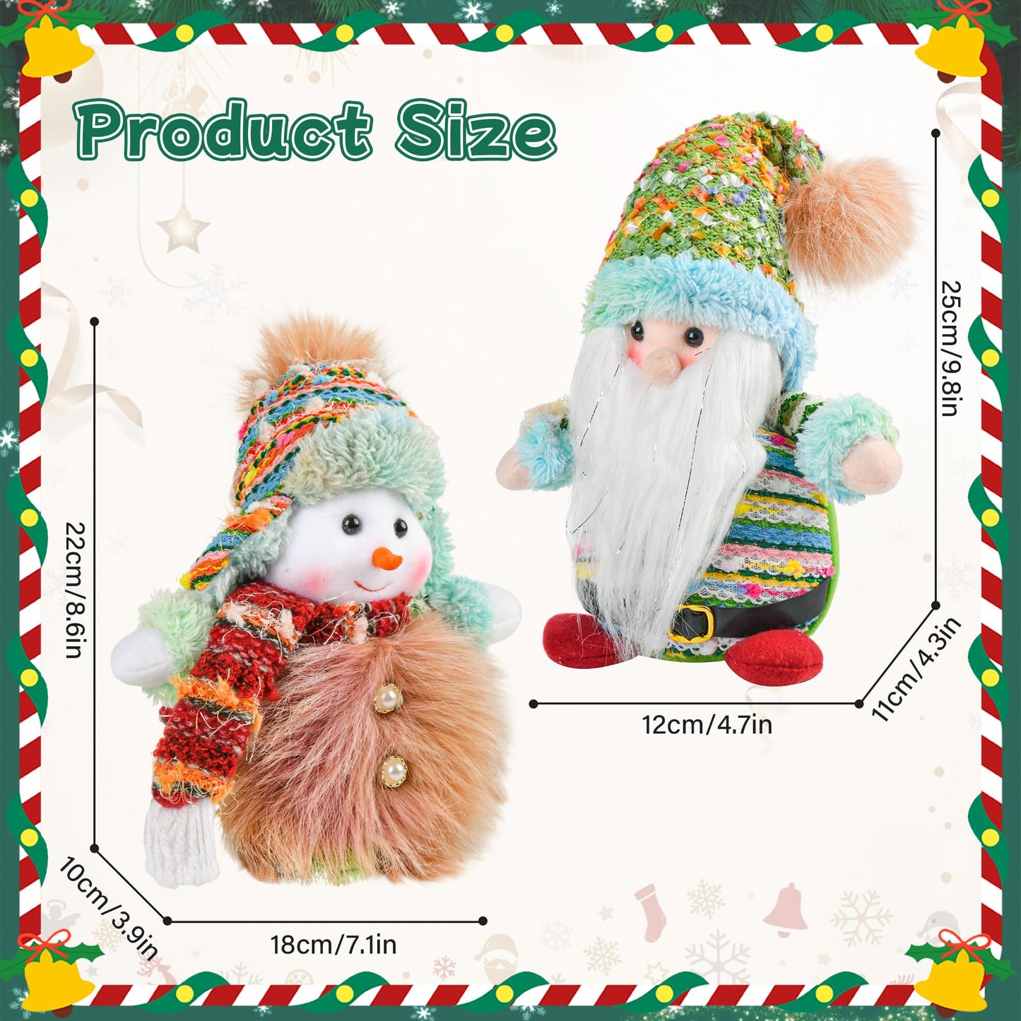 Fruasio Pastel Christmas Gnome and Snowman Set, Handcrafted Scandinavian Tomte Decor with Gradient Fur, Weighted Holiday Tabletop Decorations for Mantel Shelf Tiered Tray Winter Home Decor