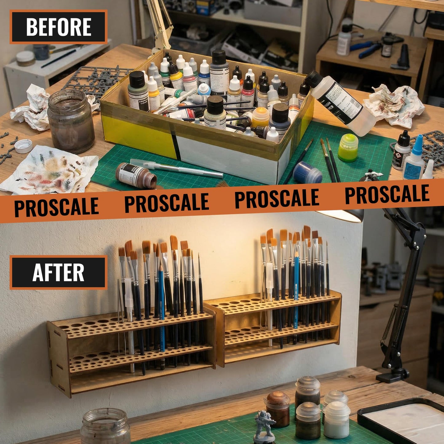 PROSCALE Tool & Brush Organizer for Miniatures & Modeling, Versatile Tabletop or Wall Holder with Multi-Size Holes for Hobby Tools, Files and Accessories
