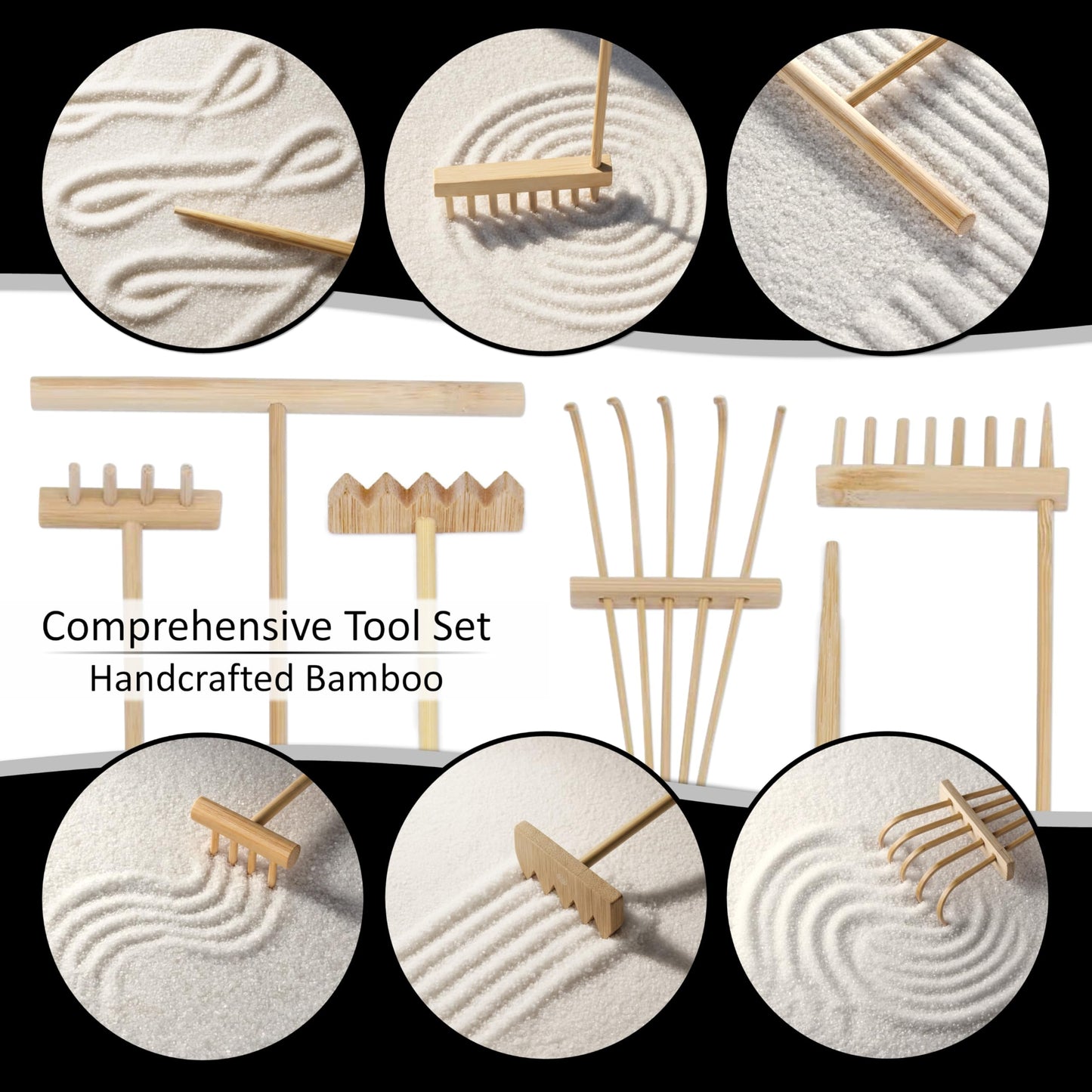 Island Falls Home Zen Garden Kit 11x8in. Beautiful Japanese Decor Mini Rock Feature Gift Set for Home, Office Desk. Zen Sand Garden, 6 Tools, 15 Accessories. Sand Tray Therapy Desktop Meditation Room