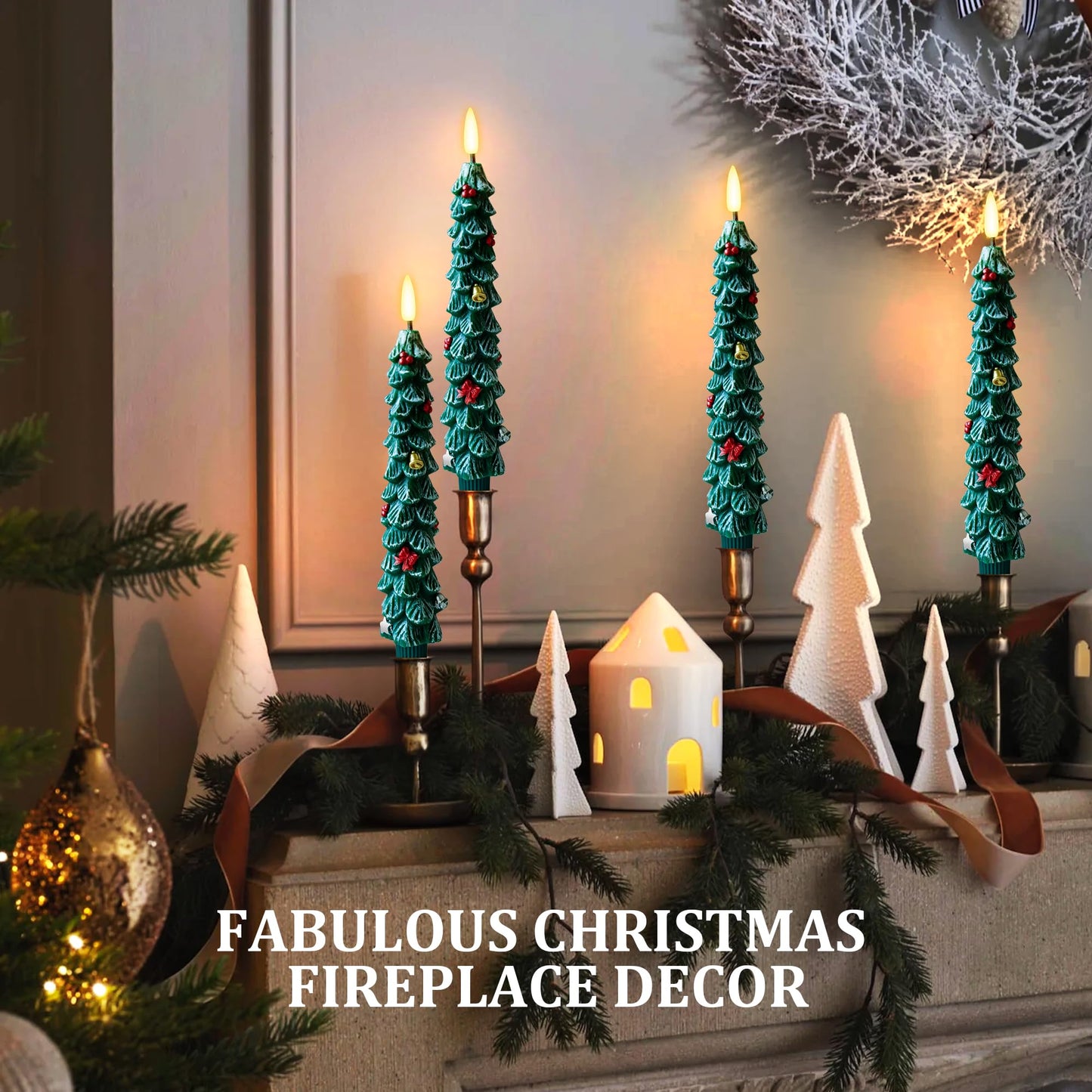 ZIVASA 3 Pack Flameless Christmas Tree Candles, 9.8 Inchs Christmas Taper Candles with Remote and 24H Cycle Timer, Real Wax Christmas Tree LED Candle 3D Flame for Tabletop, Windows, Fireplace Decor