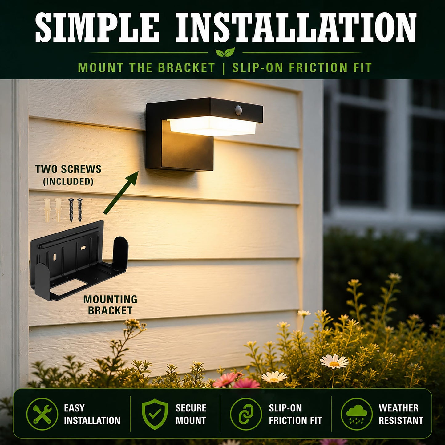 VerLuce - Square Solar Wall Lights - Solar Powered Wall Lamps - LED Lights - PIR Sensor & Two Lighting Modes - Rechargeable Battery Lasts Up to 55 Hours - 3000K - IP44 Weather Resistant - 2 Pack