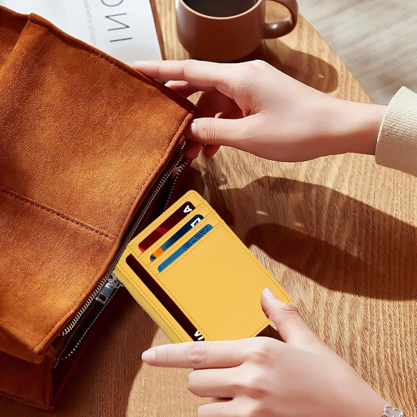 YOXIER Slim Minimalist Wallet, Front Pocket Wallets, RFID Blocking, Credit Card Holder for Men & Women (yellow)