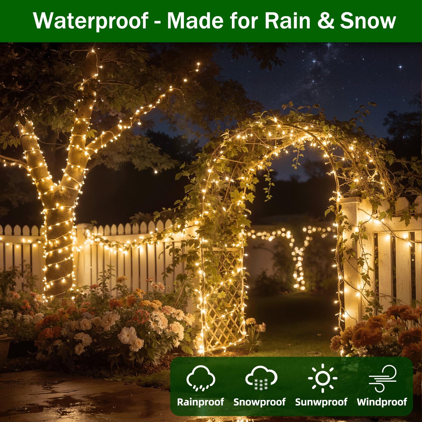 750 LED Chrstmas Lights, 240ft Outdoor Christmas String Lights with 12 Modes, Warm White LED String Lights with Timer Dimmable Waterproof for Tree Fence Garden Xmas Wedding Party Decor WarmWhite