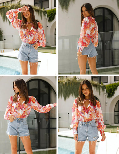 Zeagoo Womens Shirts Button Down Printed Lantern Long Sleeve Blouse Fashion Casual Tops 2025