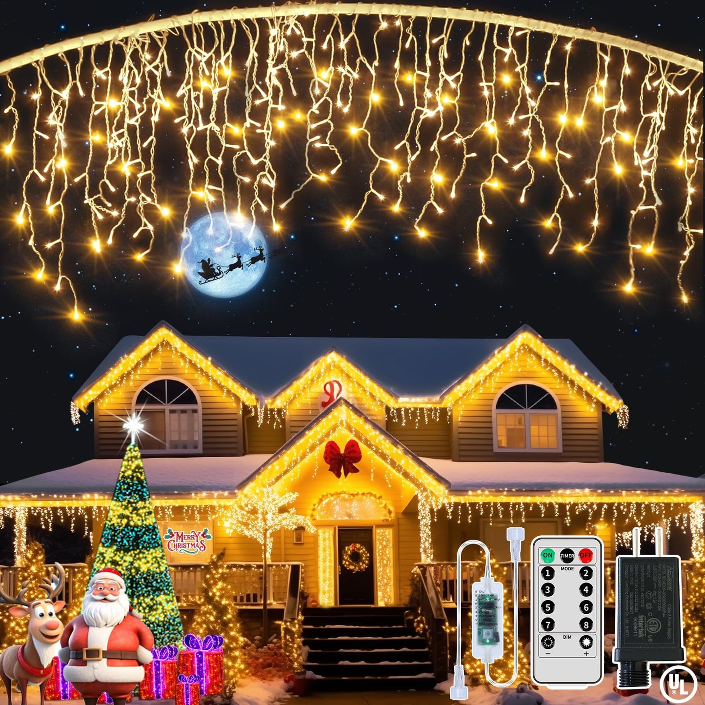 Ryblgled Plug-in Icicle Christmas Lights Waterproof - 65Ft 506 LED Icicle Lights for Outside Decorations with Remote, Warm White Icicle String Lights for Outdoor Indoor House Balcony Decor