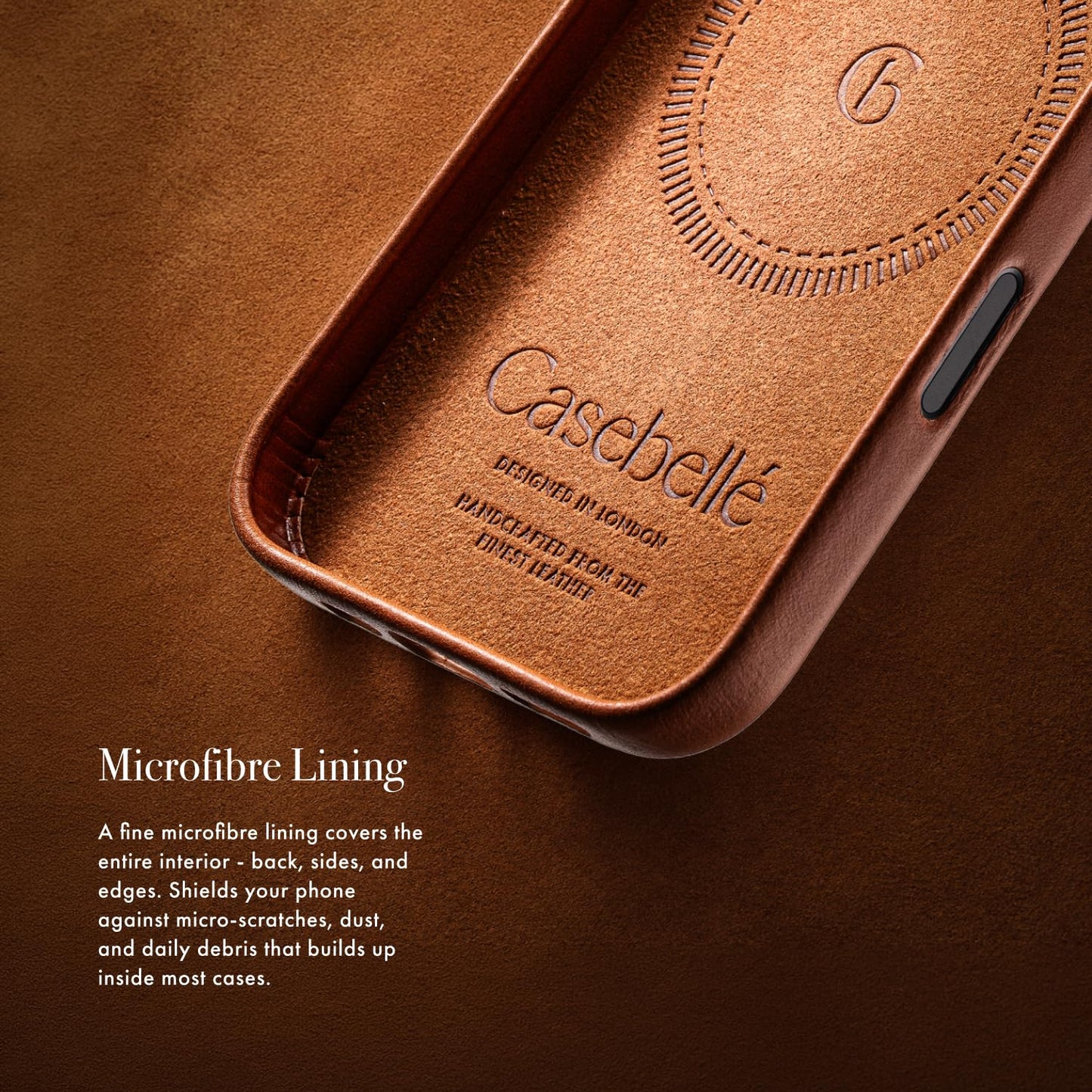 Casebelle Handcrafted Vegetable-Tanned Slim Leather Case for iPhone 16 Pro - [Built-in Camera Control] - Compatible with MagSafe - Raised Bezels, Natural Patina Over Time - Amber Brown