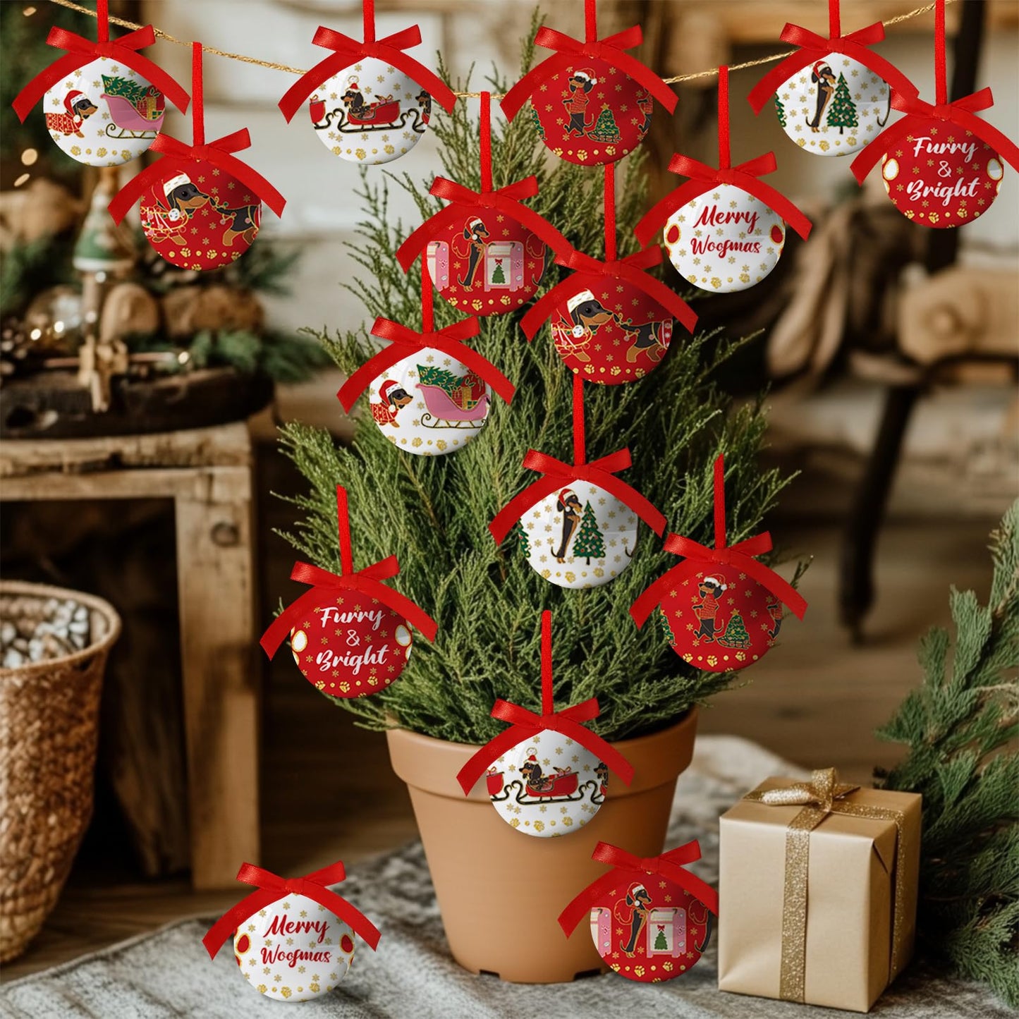 Dachshund Christmas Decor - Hanging Dachshund Ornament Balls Weiner Dog Ornament, Cute Decorations Ball 2.36 Inch for Xmas Tree Party Home Holiday，Xmas Gifts Set of 16Pcs