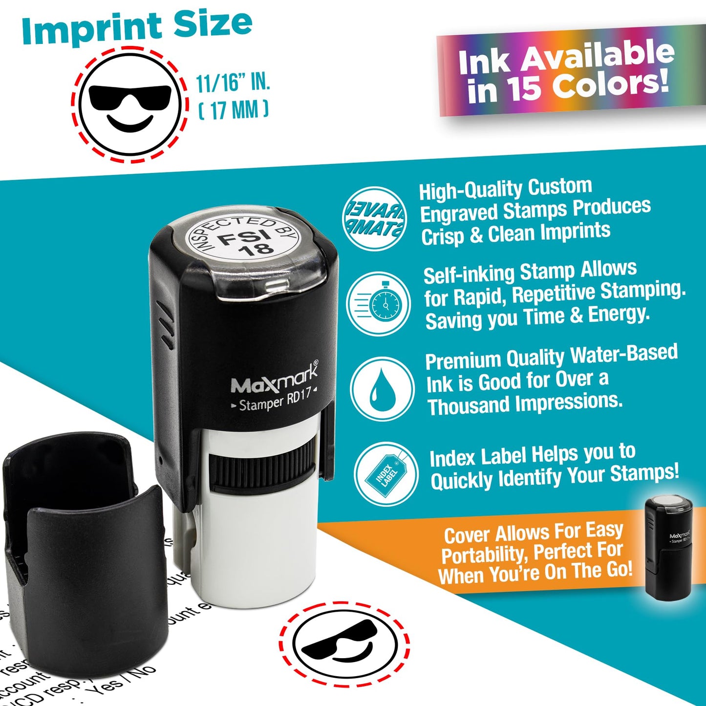 MaxMark Round Self Inking Emoji Stamp - Like - Green Ink