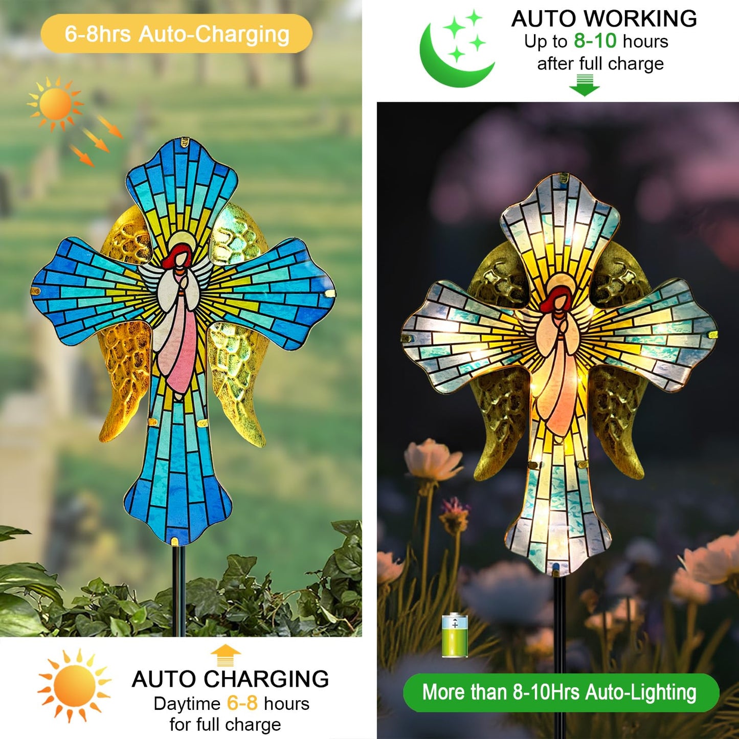Solar Cross Garden Stake Lights for Outdoor,Cemetery Decorations Yard Patio Decor,Angel Wings Cross Solar Christmas Lights Outside,Memorial Gifts
