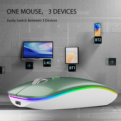 TENMOS Wireless Bluetooth Mouse, LED Slim (Bluetooth 5.1/5.0 + USB) 2.4GHz Rechargeable Silent Bluetooth Wireless Mouse with Type C Adapter for Laptop/MacBook/iPad OS 13 and Above (Matte Black)