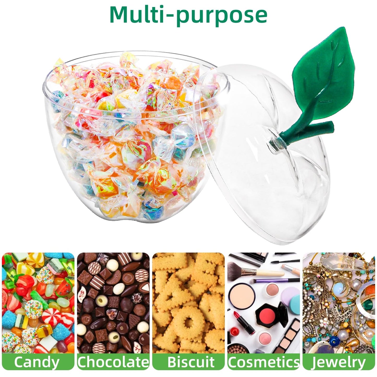 Cididu 4 Pcs Plastic Apple Container, Large Clear Candy Jar with Lid for Teacher Appreciation, Apple Shaped Candy Toy Filling Jars Decor Boxes for Back To School Christmas New Year Gift Snow Party