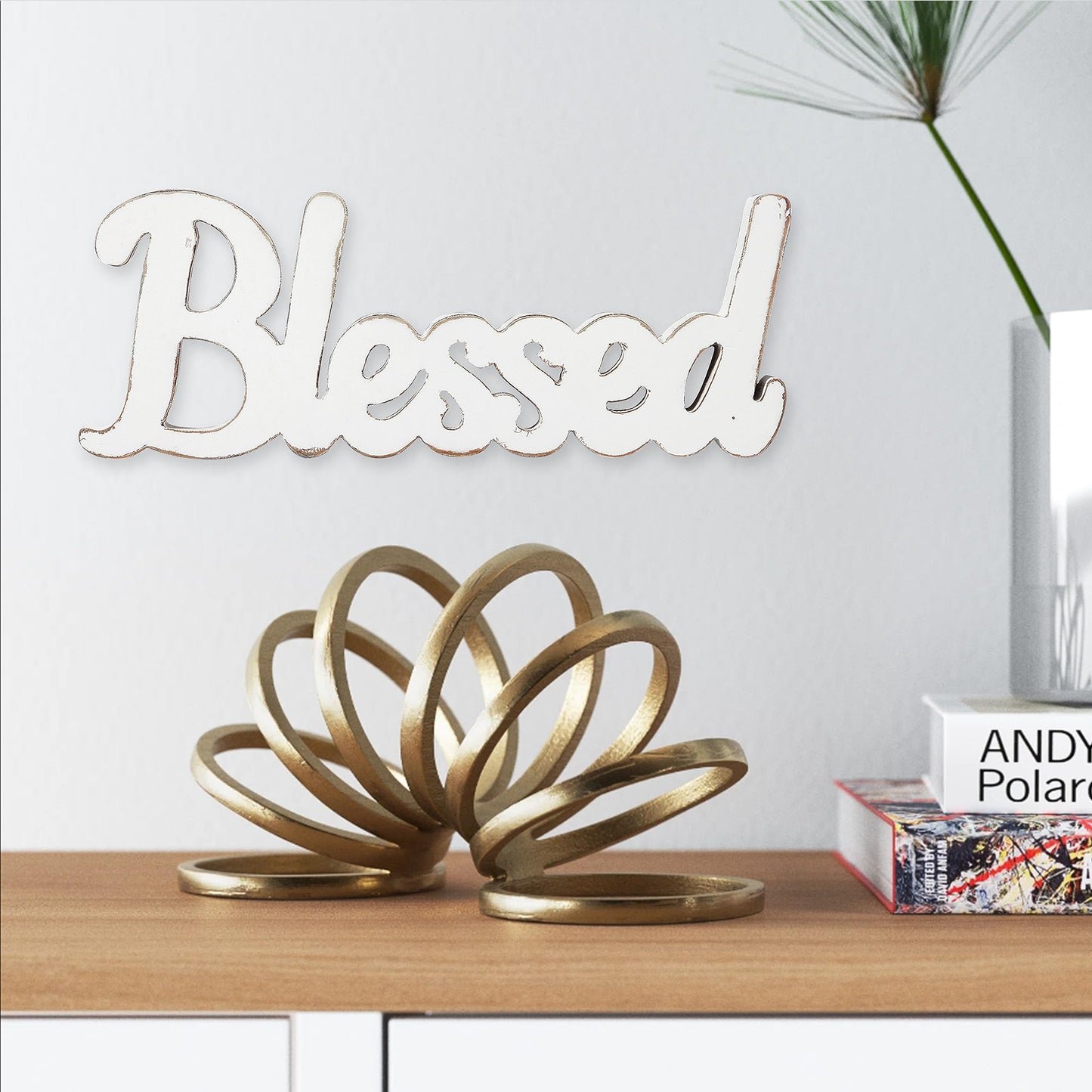 Sintosin Rustic White Wooden Blessed Sign for Tabletop 15 Inch, Wall Hanging Farmhouse Blessed Signs for Home Decor, Handmade Thanksgiving Signs Decor, Christmas Signs for Living Room Entryway