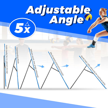 JOLORLY 2-in-1 Volleyball Rebounder Net, Adjustable 7×4 ft to 4.5×4 ft Bounce Back Training Rebound Equipment with Angle Customization for Volleying, Bumping, Spiking Practice (Blue)