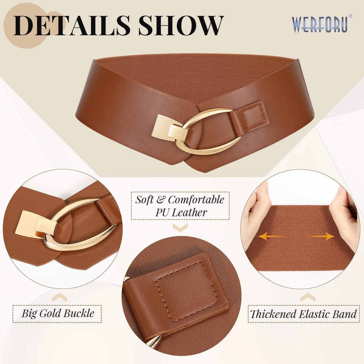 WERFORU Women Wide Elastic Belt Women Fashion Wide Belt with Gold Buckle Ladie Thick Waistbelt for Dresses