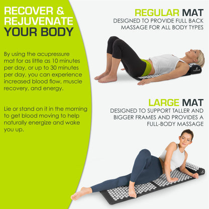 ProsourceFit Acupressure Mat and Pillow Set for Back/Neck Pain Relief and Muscle Relaxation, Black