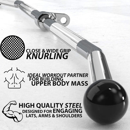 Synergee Lat Bar Cable Attachment 48". Universal Attachment for Cable Machines. Pull Down/Press Down Bar Accessory. Wide & Narrow Grip for Strong Back.