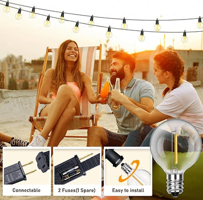 25Ft LED G40 Globe Outdoor String Lights Waterproof Patio Lights with 13 Shatterproof Warm White Bulbs, Hanging Light for Backyard Balcony Wedding Christmas Party Decorations, Black Wire