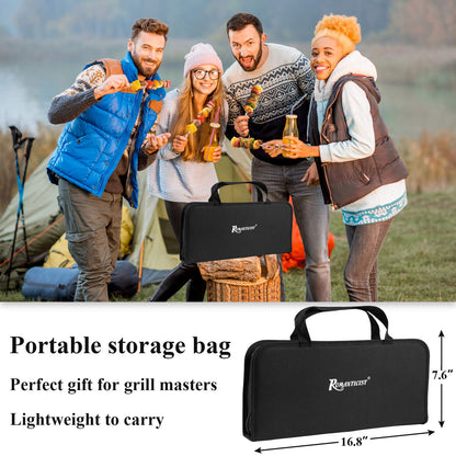 ROMANTICIST 27pcs Heavy Duty Grilling Gifts for Men Dad Fathers Day, Extra Thick BBQ Accessories Tools Set, Stainless Steel Grill Utensils Kit with Meat Claws, Carrying Bag for Outdoor Camping Brown