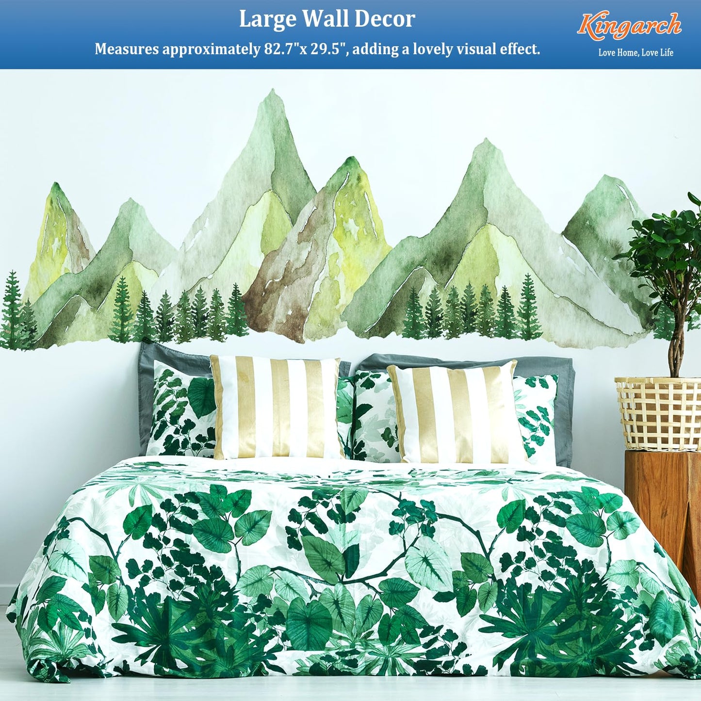 Large Mountain Wall Decals, Green Pine Tree Peel and Stick Vinyl Wall Stickers & Murals, Removable Home Room Wall Decor for Bedroom Living Room Bedroom Classroom Office Nursery