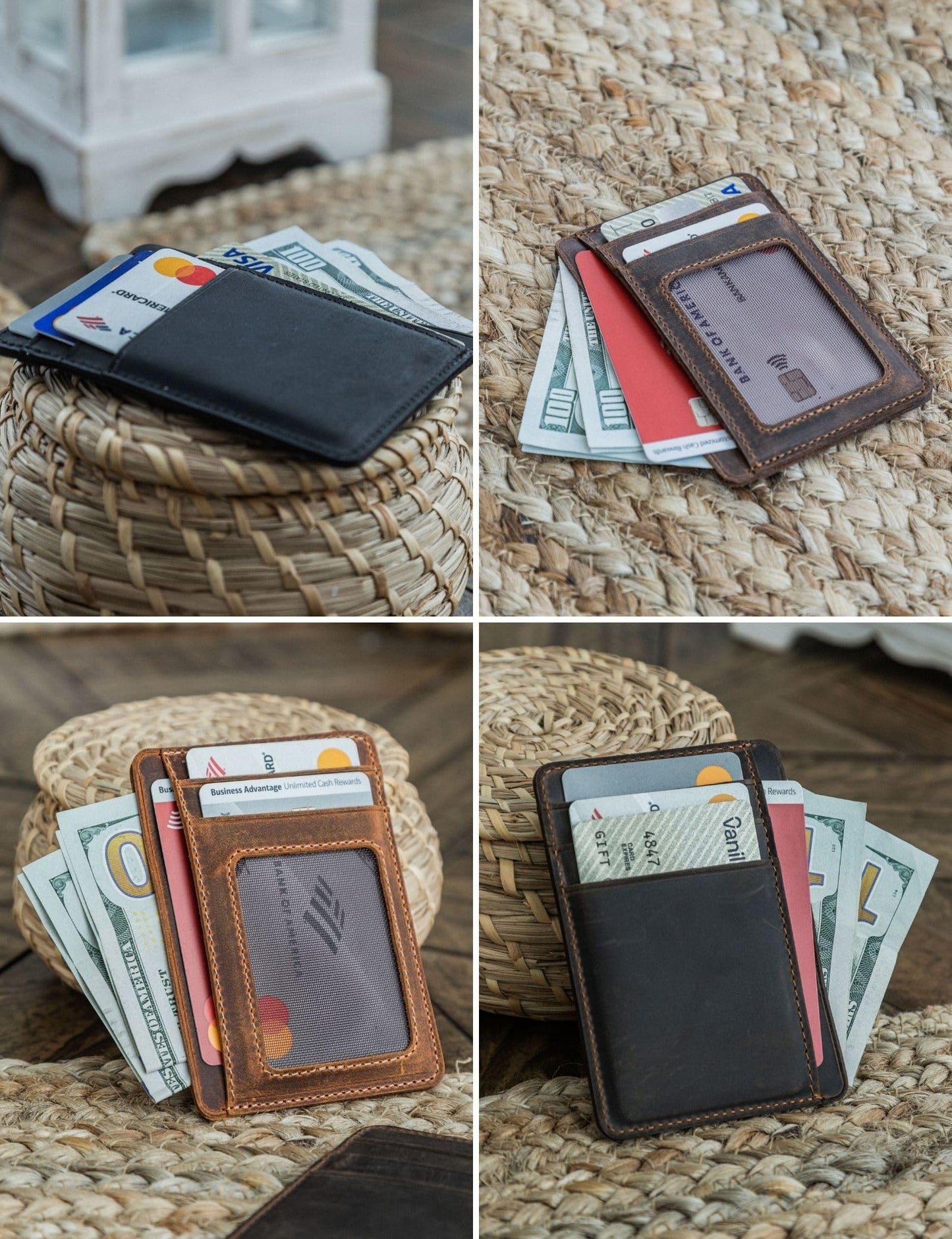 Handcrafted Genuine Leather Wallets, Minimalist Cardholders, and Passport Covers, Handmade Gift Camel Windowed Cardholder