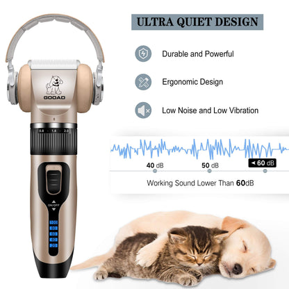 Gooad Dog Clippers for Grooming,Dog Grooming Kit for Heavy Thick Hair&Coats/Low Noise Rechargeable Cordless Hair Trimmer/Pet Shaver with Paw Trimmer for Small & Large Dogs Cats