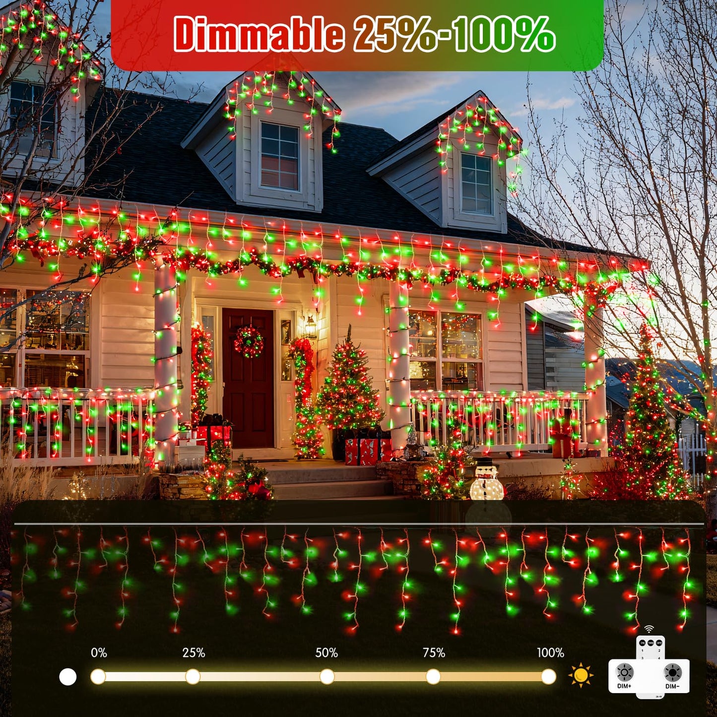 JMEXSUSS 400 LED Red and Green Icicle Lights Outdoor, 38.8ft Christmas Icicle Lights Plug in, Hanging Outdoor Indoor for Christmas House Party Holiday Decorations