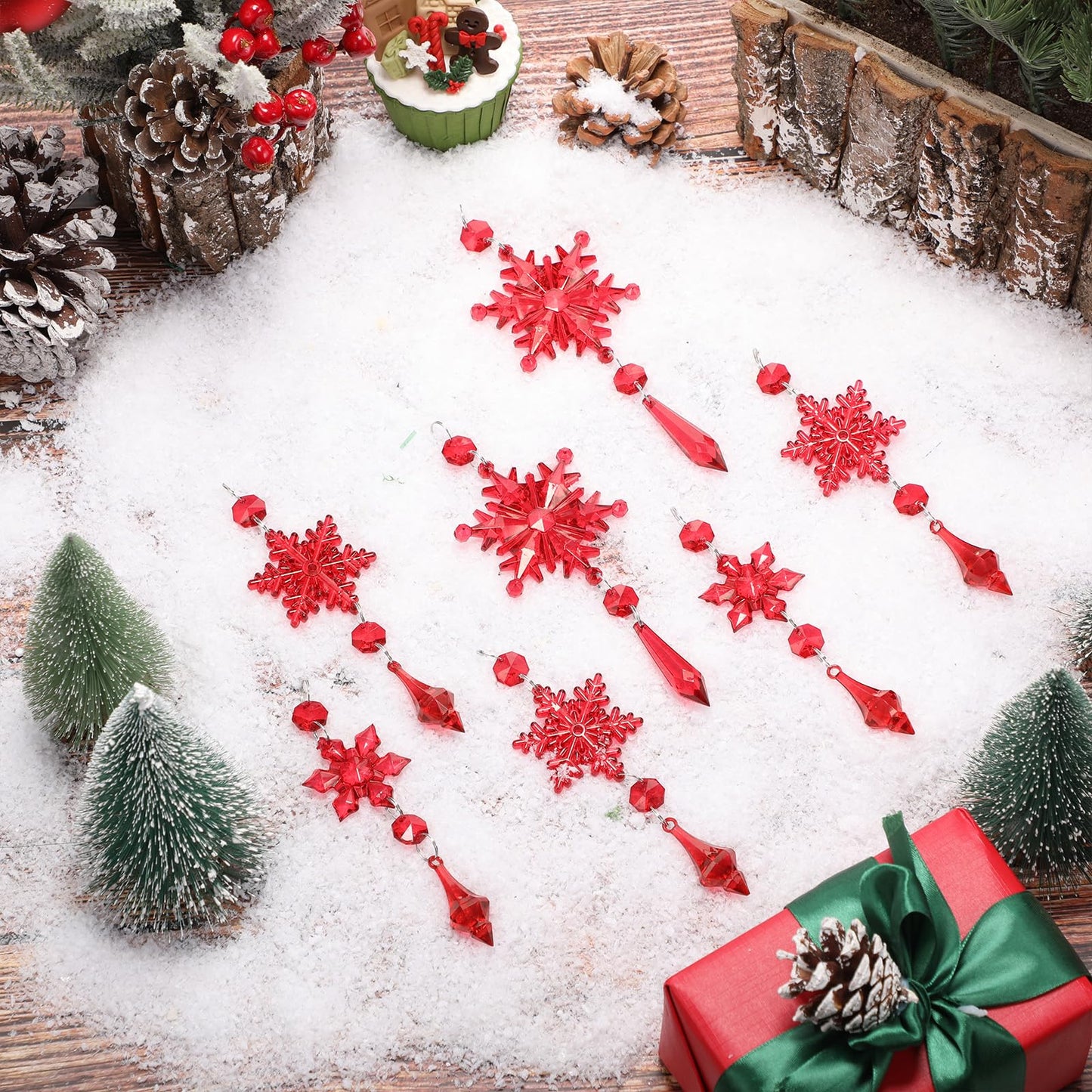 Boao Red 15 Pcs Crystal Snowflake Ornaments for Winter Acrylic Snowflake Decorations Wonderland for Party Favor Celebration