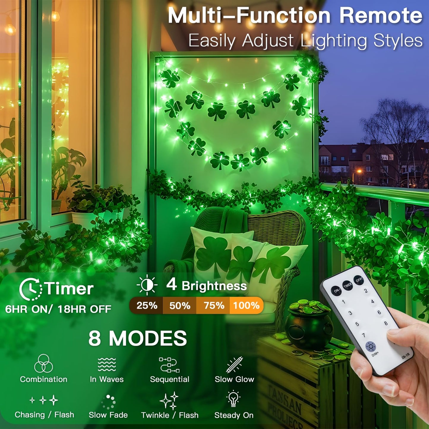 suddus Connectable Green Chirstmas Lights Outdoor with Remote, 66ft 200 LED String Lights Plug in Waterproof, Dimmable Clear Wire Fairy Lights for Xmas Tree,Halloween,Garden,Porch,Party,Dorm Decor