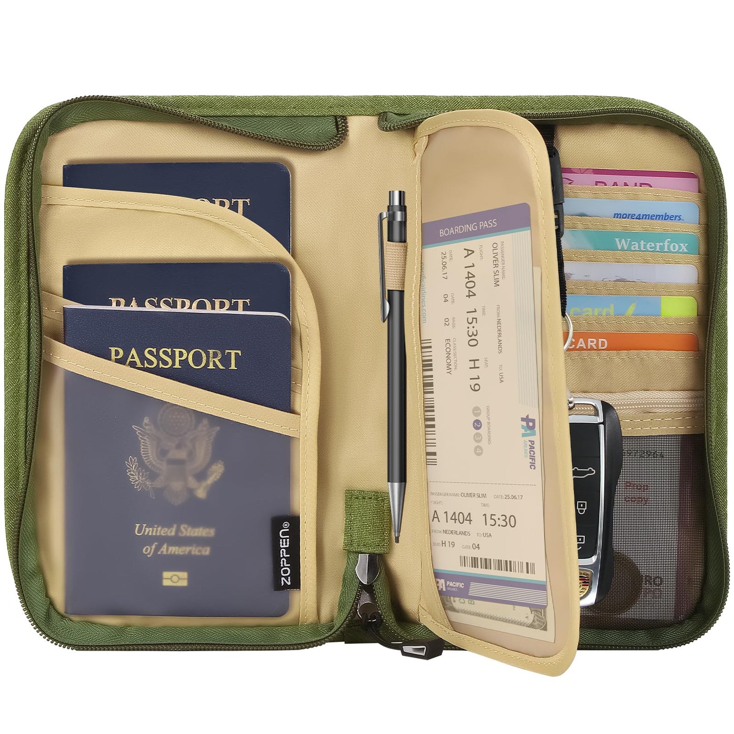 ZOPPEN Rfid Passport Holder Travel Wallet Family Documents Organizer Travel Accessories for 6 Passport, with Vaccine Card Slot Fits 4.3 X 3.5 inches Vaccine Card #06 Green