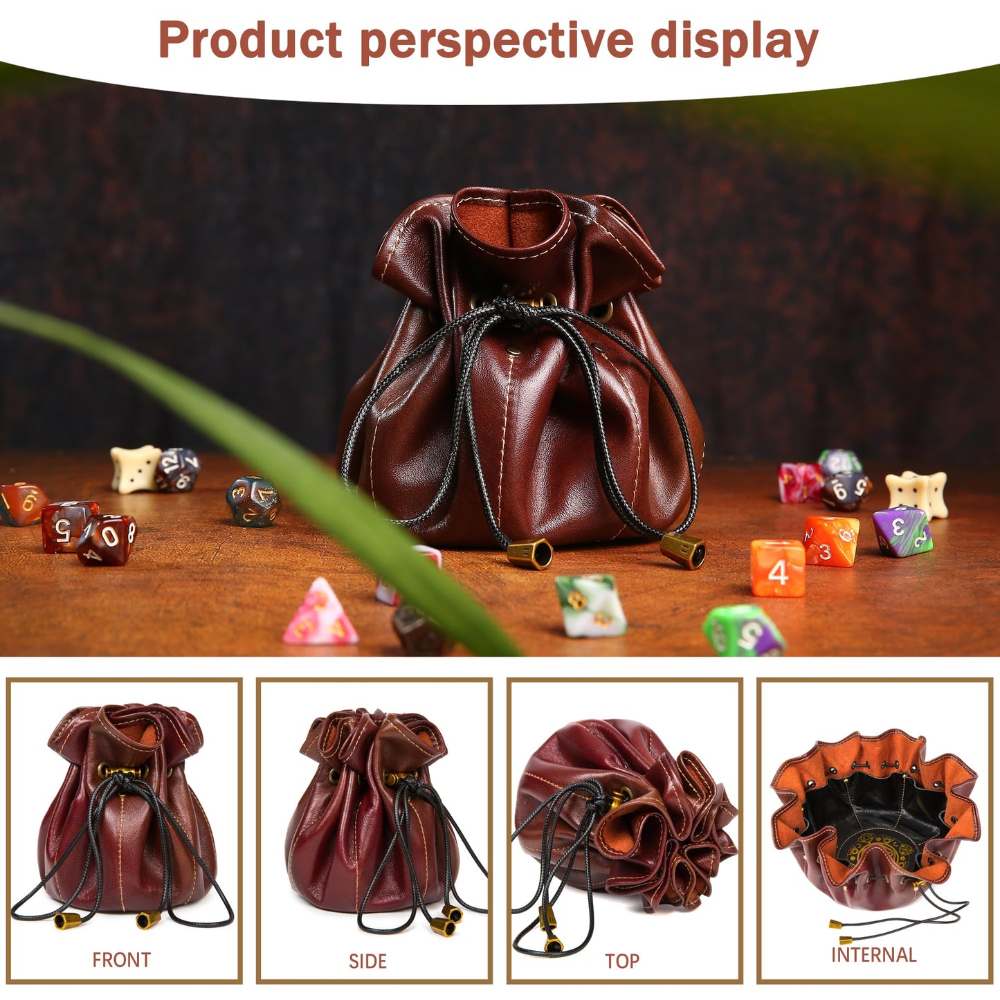 Chuleag Full-Grain Leather Dice Pouch with Built-in Rolling Tray, Magic-Themed, Large Capacity Collector's Organizer for D&D, RPGs & Dice Enthusiasts