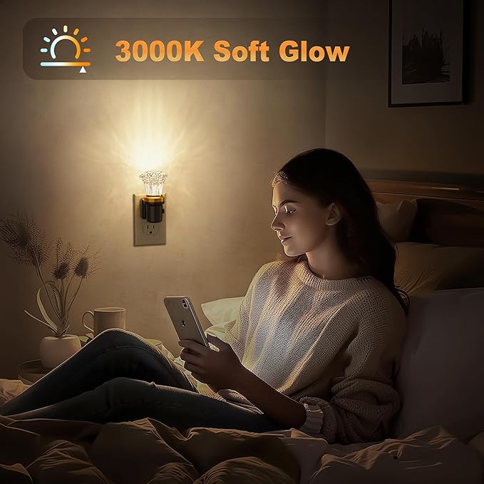 JandCase Night Lights Plug into Wall, Dimmable Night Light Pulg in, Diamond Automatic Night Lights with Auto Light Sensor, Adjustable Brightness 3000K LED Night Light, for Bedroom Hallway