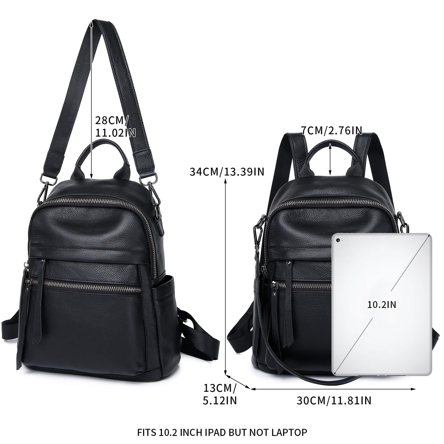 Wesccimo Genuine Leather Backpack Purse For Women Black Real Soft Leather Convertible Ladies Daypack Shoulder Bag