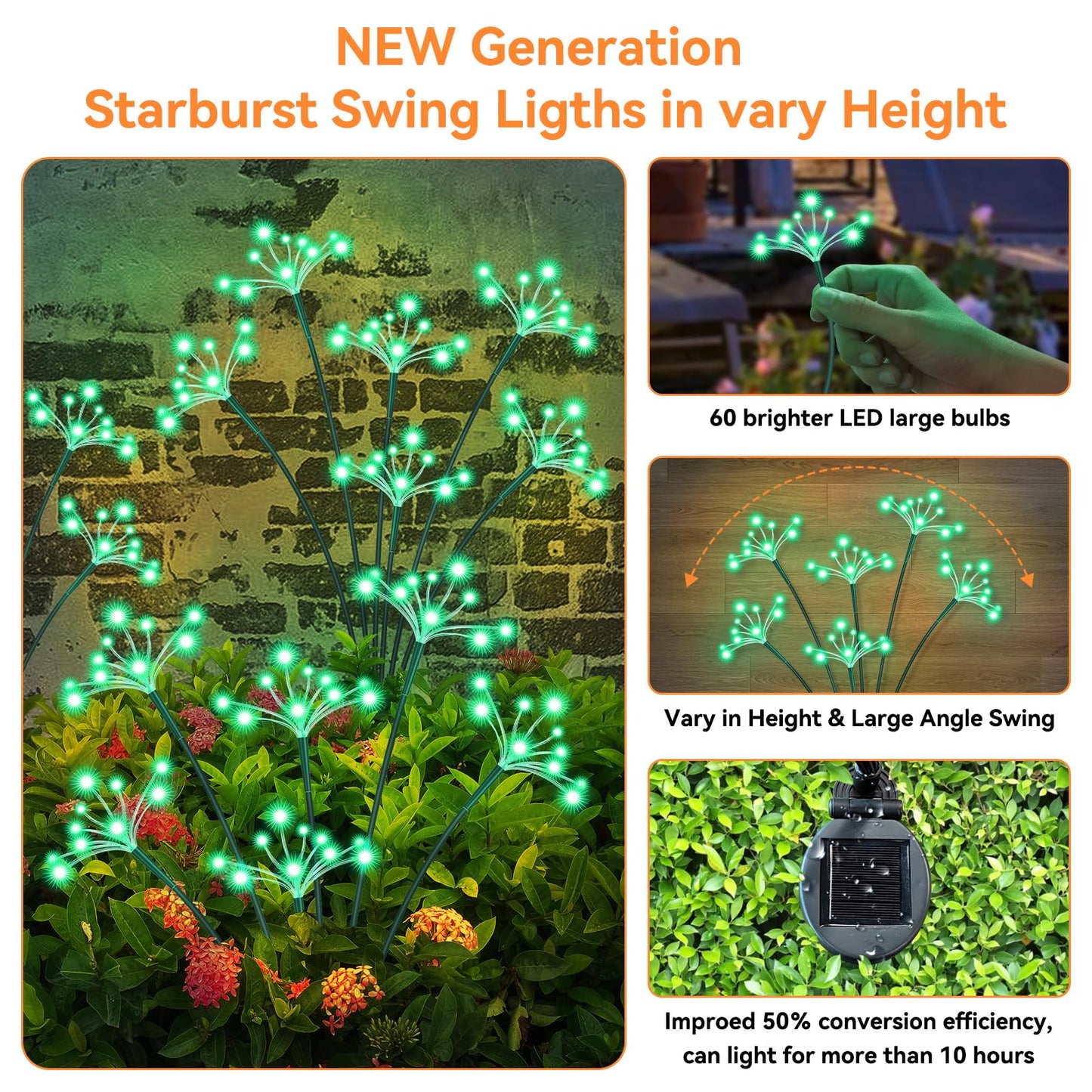Solar Garden Lights 2 Pack Waterproof Solar Swaying Starburst Light Outdoor Lights for Yard Patio Walkway Pathway Party Wedding Christmas Decoration, Green