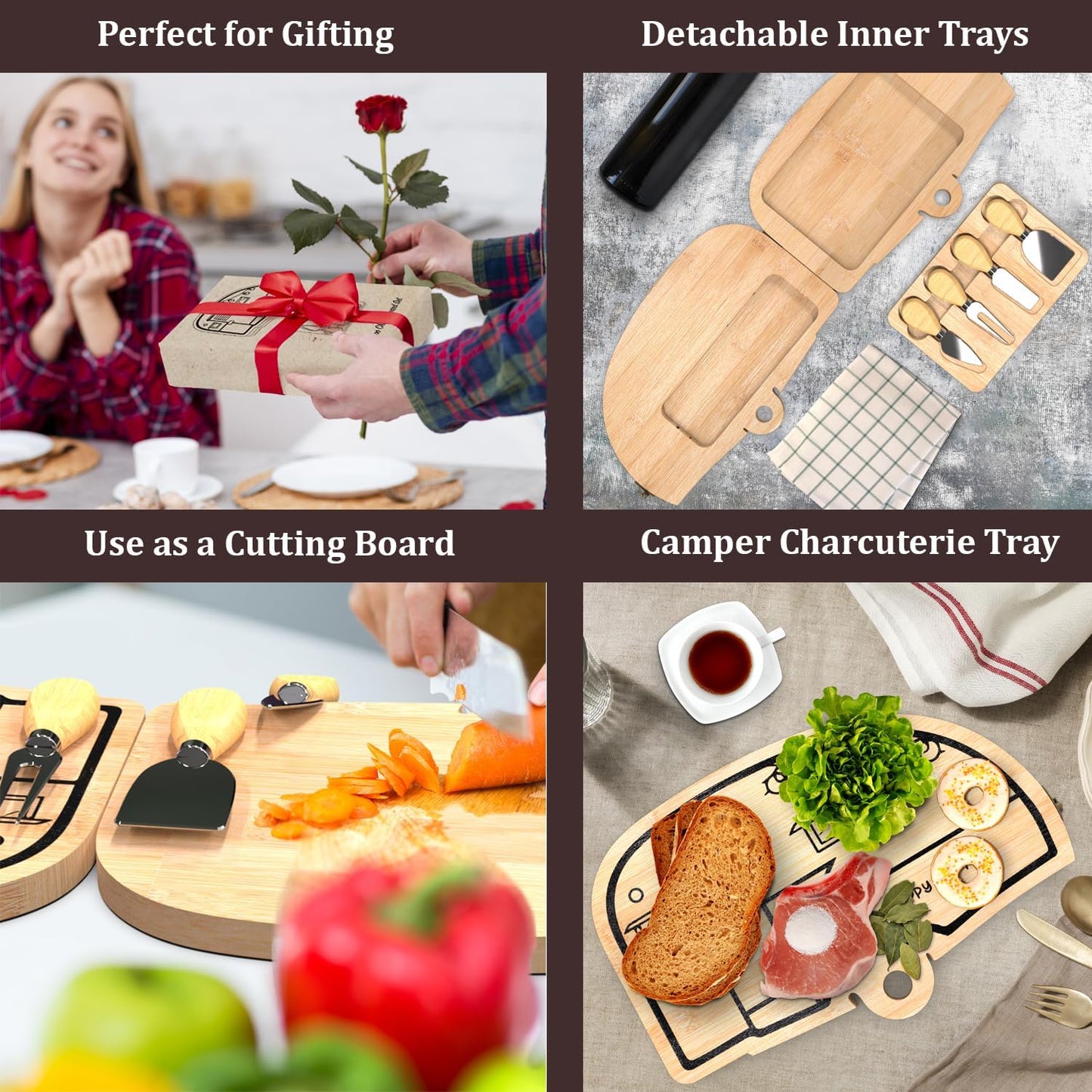 Haigoo Foldable Bamboo Charcuterie Board Set - Unique Cheese Cutting Board Gift Set for Mom, Dad, Couple or House Warming