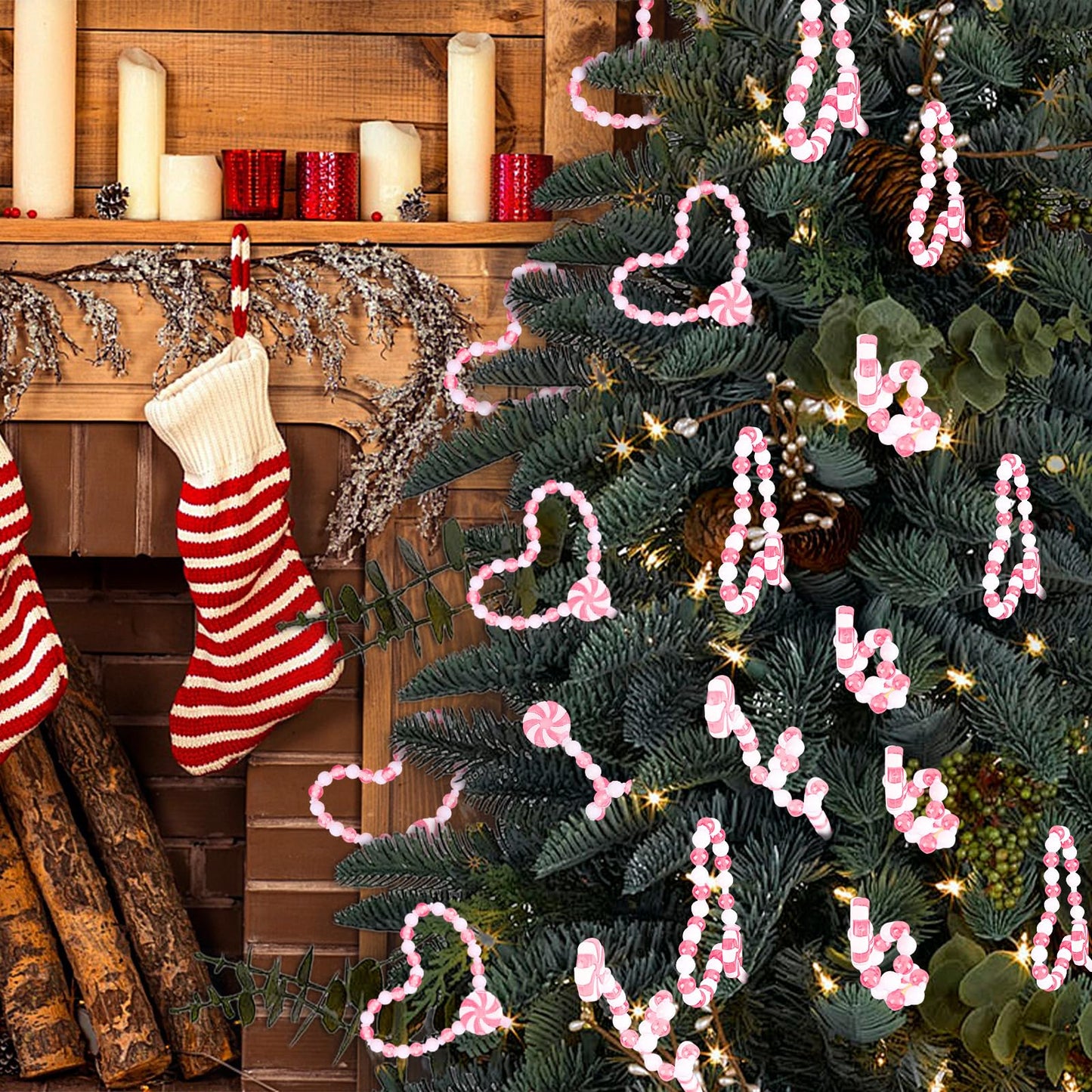 HOHOTIME 18Pcs Candy Cane Christmas Decorations, Pink White Straight Christmas Tree Picks Ornaments, Candy Cane Christmas Tree Decorations for Vase Garland Wreath DIY Craft Xmas Tree Topper Home Decor