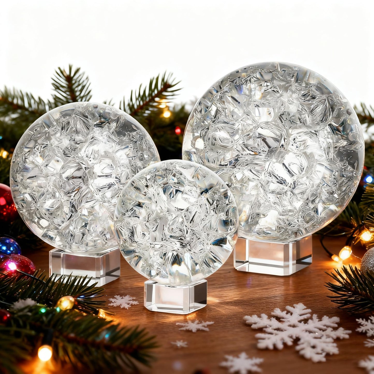 ZEERSHEE Set of 3 60/80/100mm Crystal Cracked Balls Glass Globe Paperweight Decor Solid Decorative Sphere with Stand Feng Shui Divination or Fortune Telling Ball