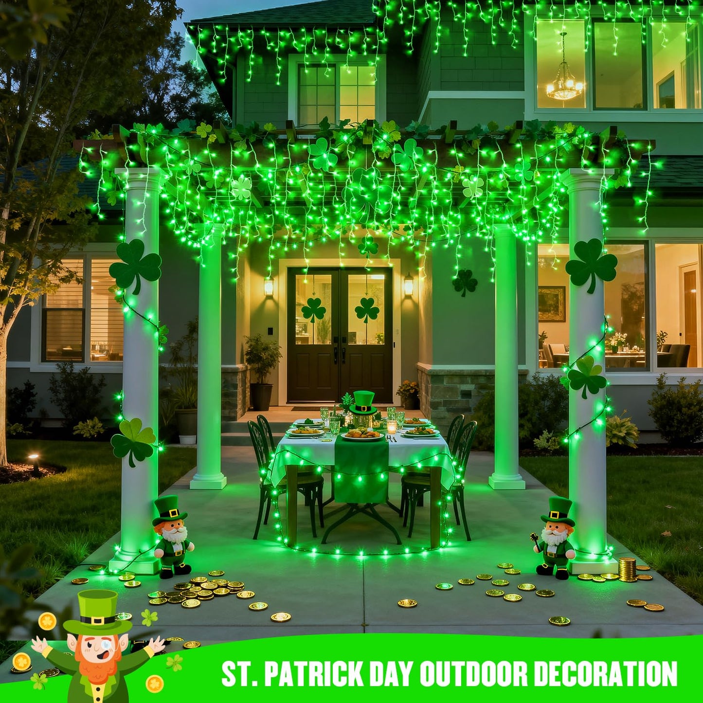 JMEXSUSS 400 LED 38.8F Green Icicle Lights for St Patrick's Day, Green Christmas Lights Indoor Outdoor, String Icicle Light for St Patrick House Fireplace Party Yard Decoration