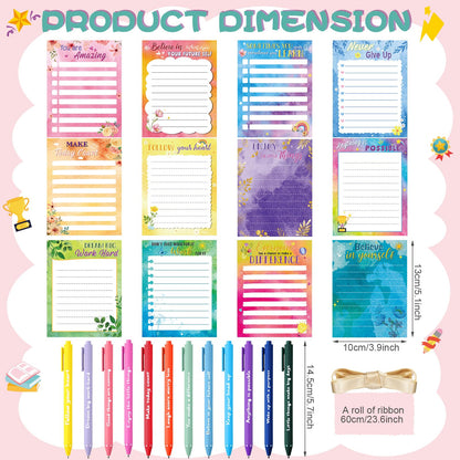 Yeaqee 12 Set Employee Appreciation Gifts 12 Empowering Sticky Notepads 12 Pens 12 Ribbons Motivational Sticky Notes Inspirational Pens for Office Supplies(Watercolor)
