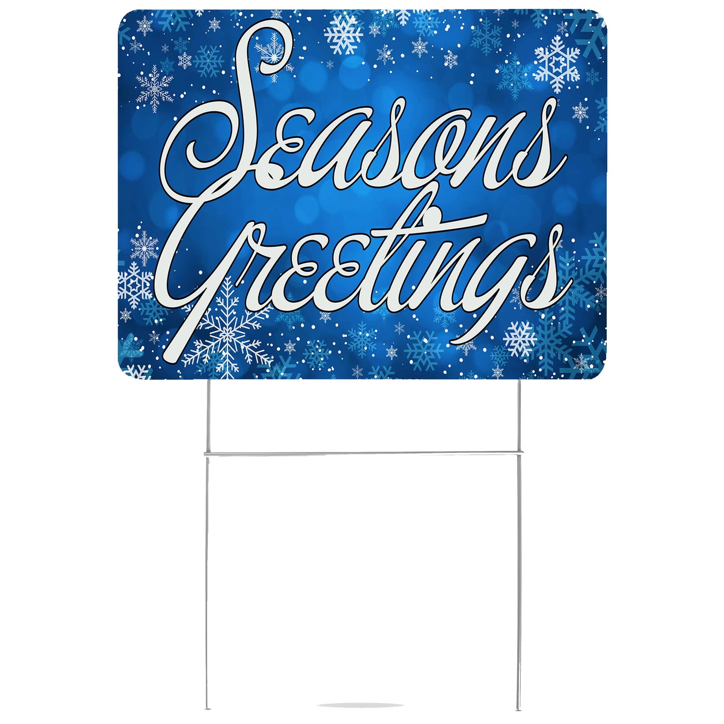 Seasons Greetings Blue Christmas Classic Yard Sign for Home Decor and Lawn Decoration With Stakes, Merry Christmas Sign 17x13 Inch