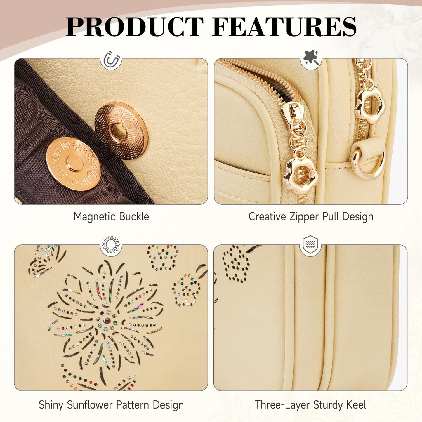 HAYRVANE Small Crossbody Bags for Women, RFID Phone Purse with Card Slots, Triple Compartments Lightweight Shoulder Bag