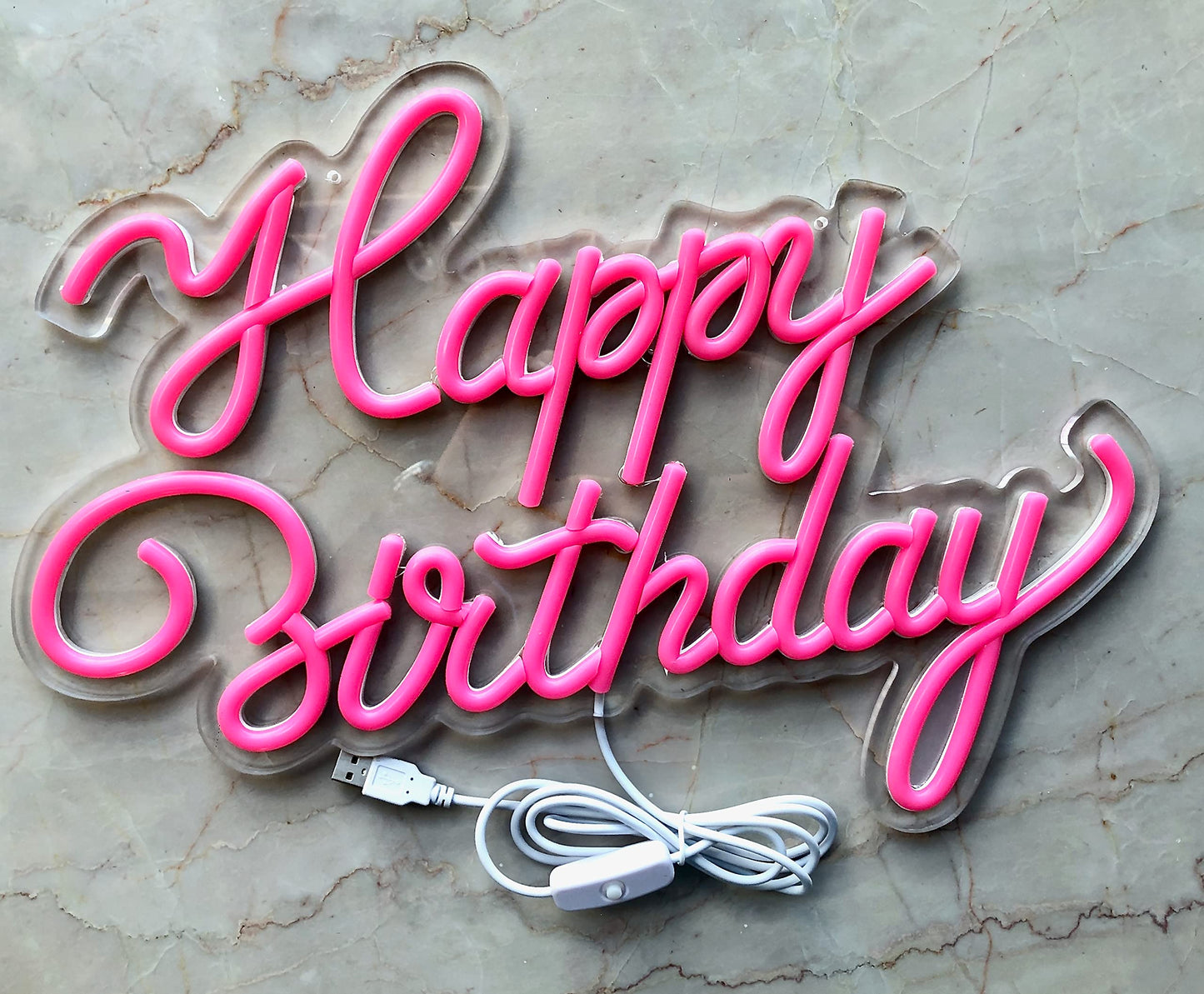 LiQi ™ ' HAPPY BIRTHDAY Neon Sign For Party Décor Bedroom Bar Wedding Home Kitchen Birthday Art Decoration Christmas Light Up Sign,led Neon Signs Wall Light Backdrop USB Powered, 16.5 * 12",Pink