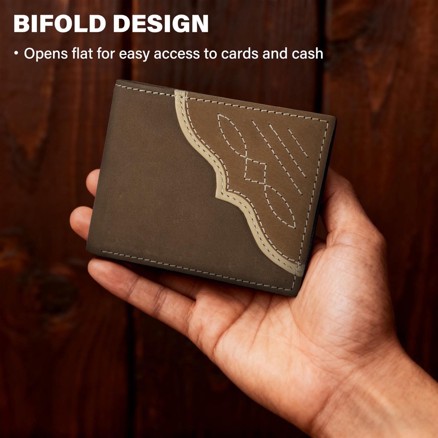 Wrangler Men's Bifold Wallet with Flip-Out ID Window, Genuine Leather, RFID Blocking, Gift for Him