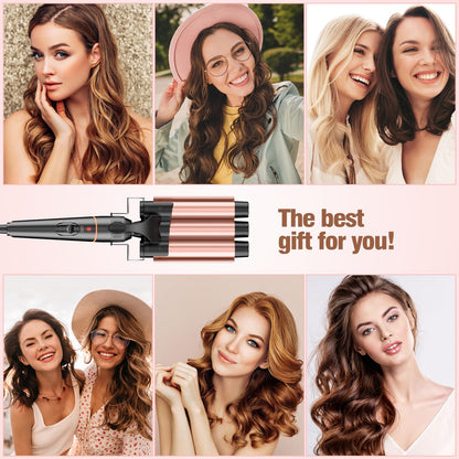BESTOPE PRO Waver Curling Iron - 3 Barrel Hair Crimper Iron, 5 in 1 Curling Wand Set, Fast Heating Up Hair Wand with 2 Clips, Crimper Wand Curler for All Hair Type, Storage Bag & Heat Protective Glove