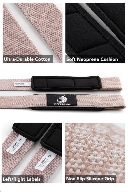 Fitgriff® Lifting Wrist Straps for Weightlifting, Gym, Deadlift, Workout (Made of Premium Cotton & Padded) - Men & Women (XS, Blush Pink (Silicone-Grip))
