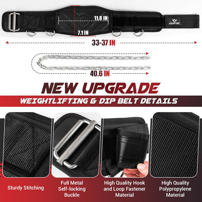 3-in-1 Weighted Pull Up Belt, Weight Lifting Dip Belt with 40.6 IN Chain & Self Locking, Weighted Gym Belt for Pull Up, Squat, Powerlifting & Deadlift, Capacity Up to 350 LBS(Black Size M)