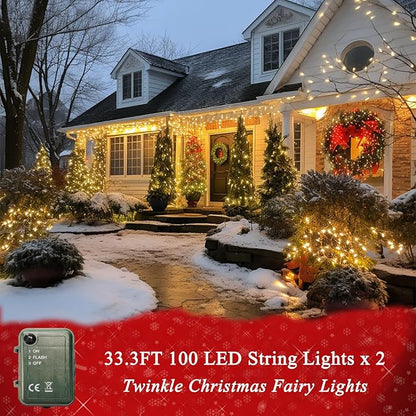 Colorful String Lights Battery Powered, 2 Pack Total 66.6 FT 200 LED Christmas String Lights Indoor Outdoor Decoration, Twinkle Fairy Light for Classroom Dorm Bedroom Xmas Tree Party Decor