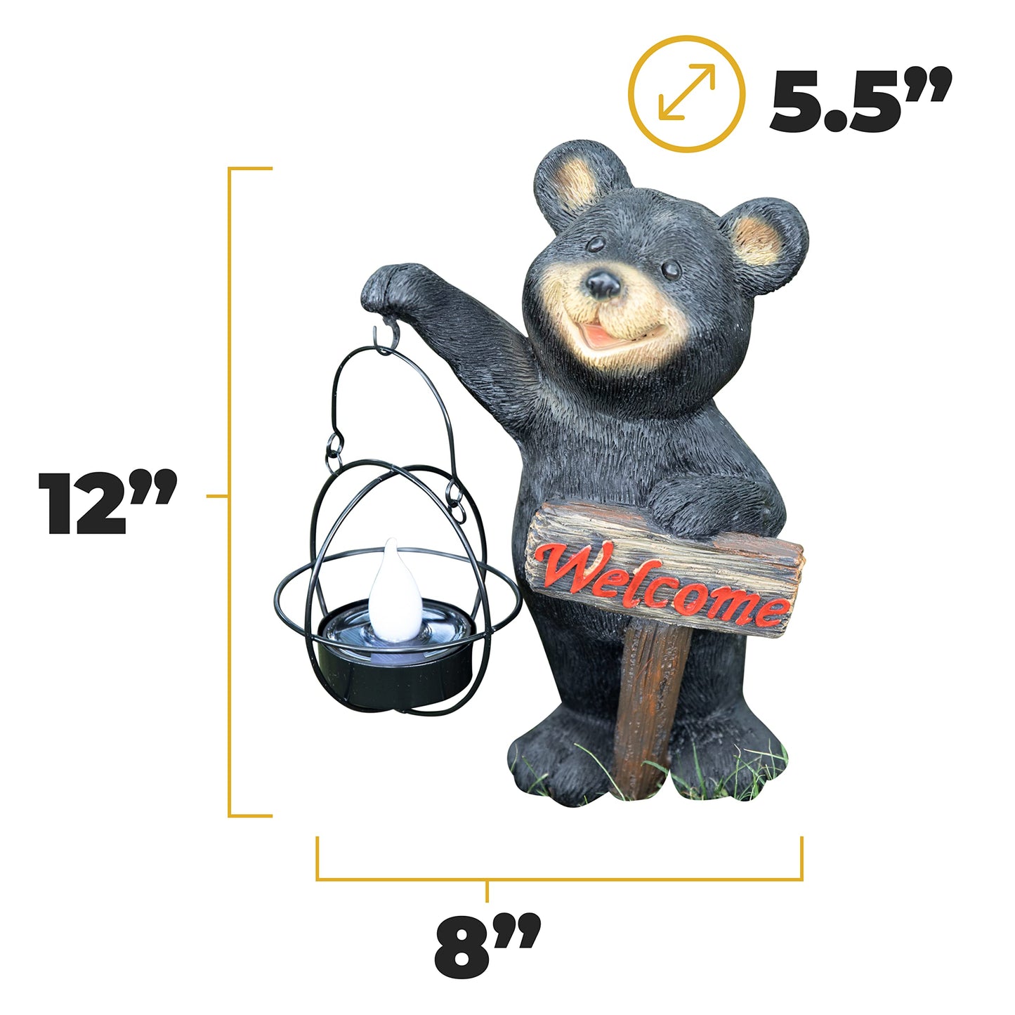 VP Home | Welcome Sign Bear Solar Powered LED - Garden Statue Decor - Outdoor Bear Figurines - Garden Light - Front Yard Decor - Funny Figurine Decor for Outside House, Patio, Yard, and Lawn