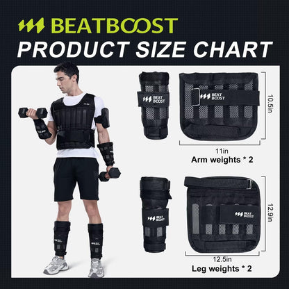 BeatBoost Ankle Wrist Weights 10lb Adjustable Leg Arm Weights for Men Walking Pilates Exercise Workout Gym Aerobics